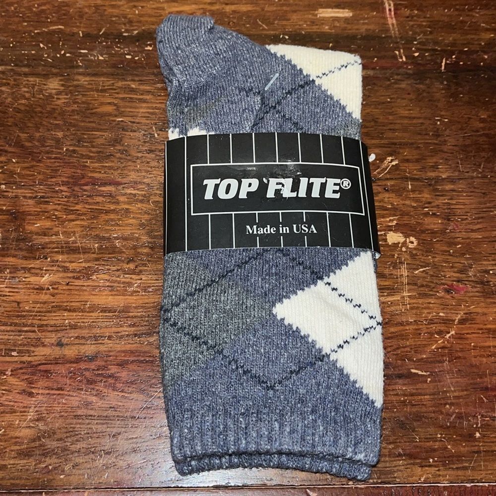 Vintage Top Flite classic Crew Argyle Golf Casual Gray White Made in USA Socks